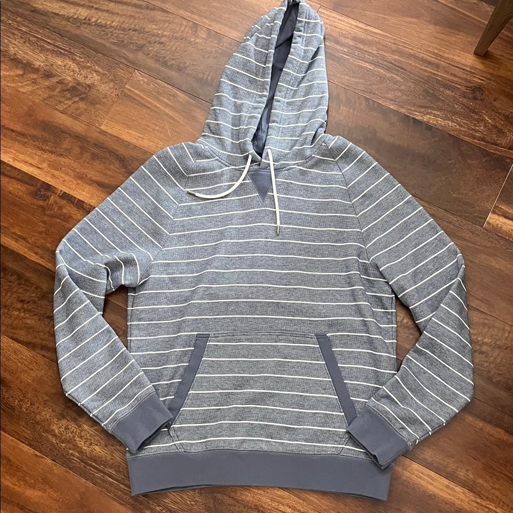 Lands End Men’s navy stripe French Terry hoodie Small